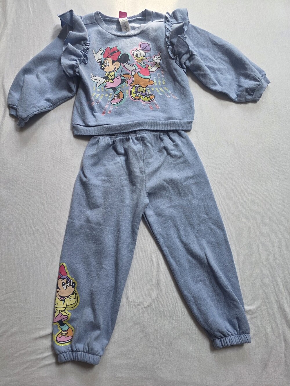 Disney Minnie Mouse 2 Pc Sweatsuit Set Blue 4T Ruffle Sweatshirt Joggers